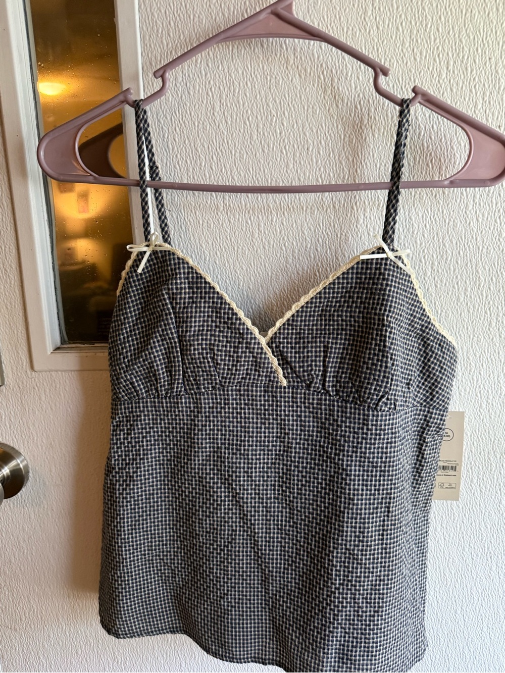 No Boundaries Black & White Checked Lace-Trim Tank